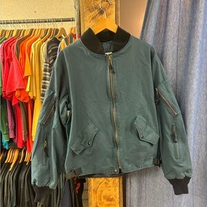 Vintage Teal Bomber Jacket with Black Collar